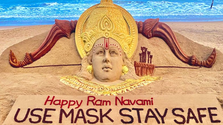 ‘Use Mask, Stay Safe!’ On Ram Navami 2021, Sudarsan Pattnaik Creates Massive Sand Art of Lord Rama With a Message on Puri’s Golden Beach (See Pic)