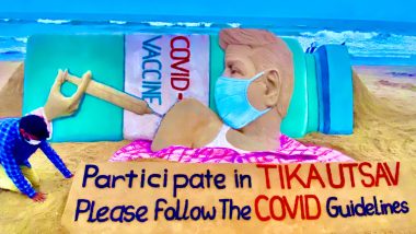 Sudarsan Pattnaik Shares Sand Art About PM Narendra Modi's Initiative, 'Tika Utsav' from April 11- 14 to Vaccinate Maximum People amid Coronavirus Pandemic