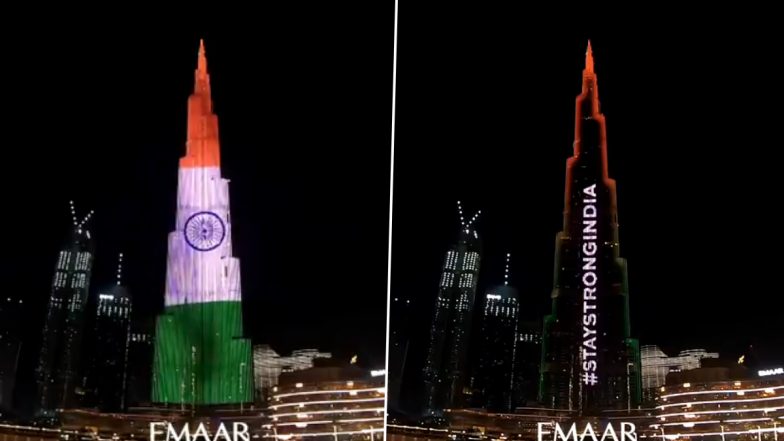 'Stay Strong India': Burj Khalifa Illuminated With Indian National Flag to Express Solidarity With India As 2nd COVID-19 Wave Batters The Country (Watch Video)