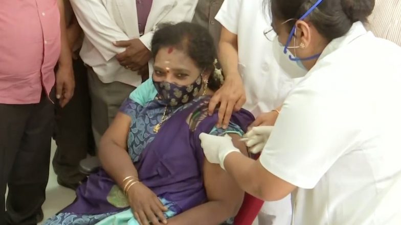 Tamilisai Soundararajan, Lieutenant Governor of Puducherry, Receives First Dose of COVID-19 Vaccine