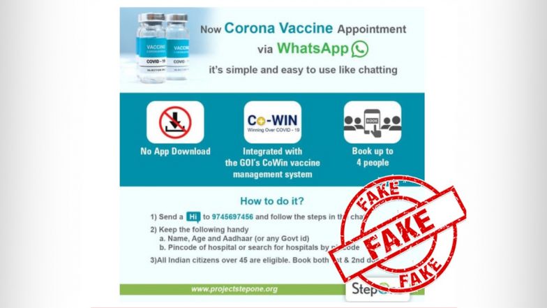 COVID-19 Vaccination Appointment Can Be Booked Through WhatsApp? PIB Fact Check Reveals The Truth Behind Viral Image