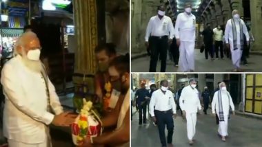 PM Narendra Modi Offers Prayers at Arulmigu Meenakshi Sundareshwarar Temple in Madurai, Watch Video