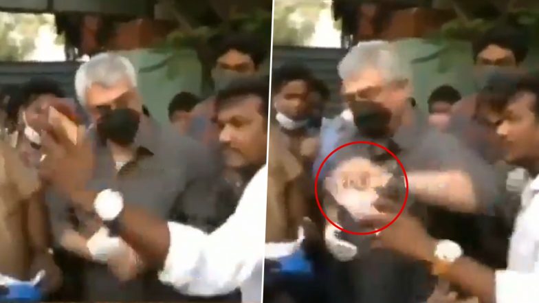 Thala Ajith Snatches Mobile of Unmasked Fan Trying To Take Selfie With Him at Polling Booth, Returns It Later (Watch Viral Video)