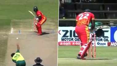 Arshad Iqbal Breaks Tinashe Kamunhukamwe’s Helmet with Brutal Bouncer During Pakistan vs Zimbabwe 2nd T20I (Watch Video)