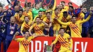 Barcelona Team Lines Up For Snaps With Lionel Messi After Copa del Rey 2021 Win, Was This a Good Bye For the Argentine? (Watch Video)
