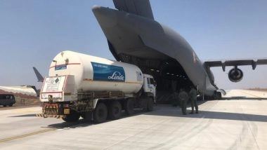 India News | IAF Transports Two Container Trucks with Liquid Oxygen to Gujarat's Jamnagar from Pune