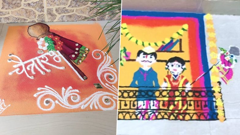 Gudi Padwa 2021 Rangoli Designs: Simple Ugadi Kolam, Dotted & Floral Rangoli Pattern Images and Video Tutorials to Celebrate Marathi New Year