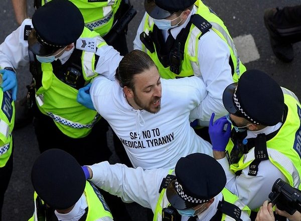 Anti COVID-19 Lockdown Protest in London's Hyde Park, 8 Police Officers Injured