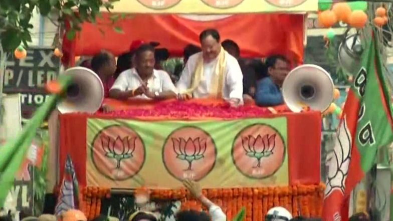 West Bengal Assembly Elections 2021: JP Nadda Holds Roadshow in Rajarhat (See Pictures)