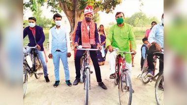 Uttar Pradesh: Groom Cycles His Way to Bride's House With His Friends to Spread COVID-19 Norms