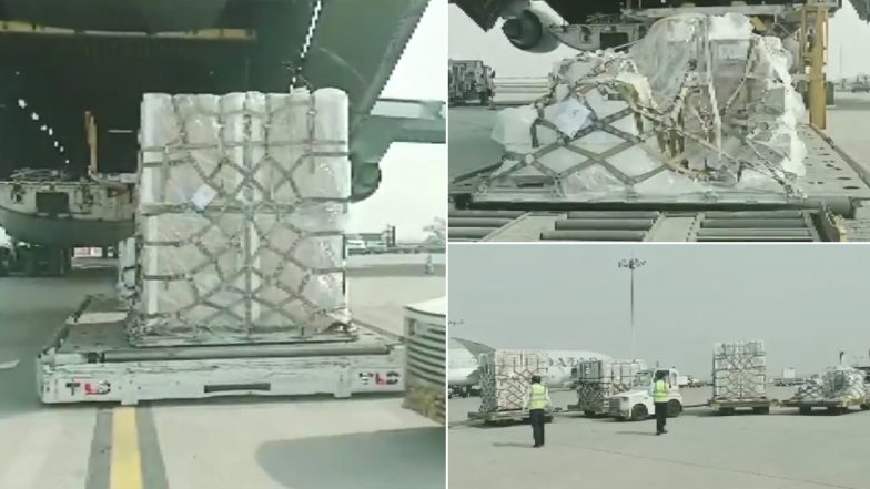 COVID-19 Surge in India: First Emergency Coronavirus Relief Supplies Arrive in Delhi From United States(Watch Video)