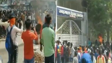 Bihar: Crowd Pelts Stones, Vandalises Vehicles During Police's COVID-19 Protocol Enforcement Drive in Sasaram (Watch Video)