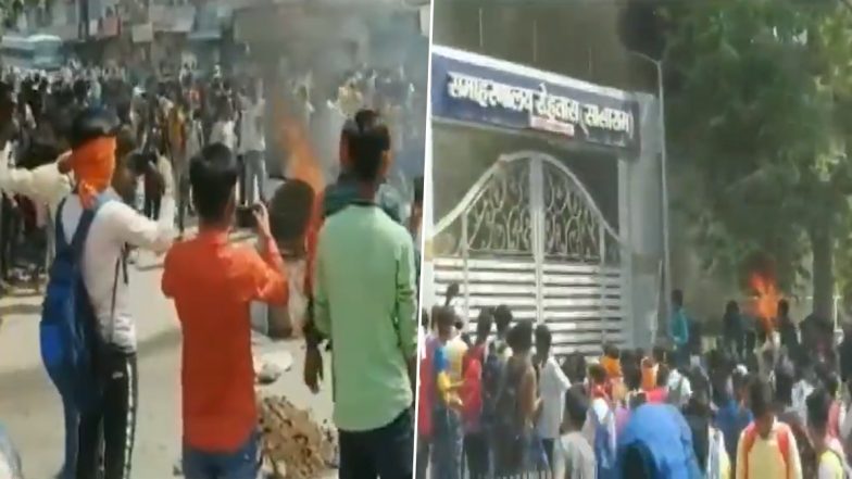 Bihar: Crowd Pelts Stones, Vandalises Vehicles During Police's COVID-19 Protocol Enforcement Drive in Sasaram (Watch Video)