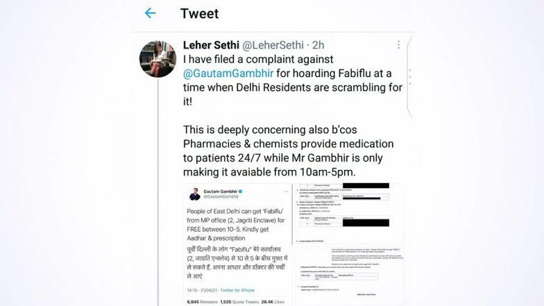 Gautam Gambhir Offers Fabiflu to People in East Delhi; Complaint Filed Against BJP MP for 'Hoarding' Drug Amid Rise in COVID-19 Cases