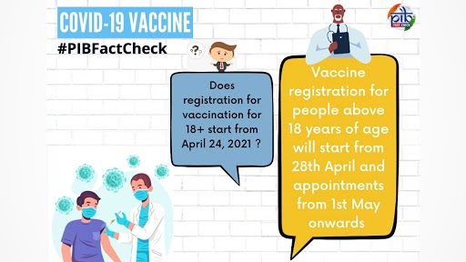 24 એપ્રિલથી શરૂ થતા તમામ 18 વર્ષો માટે કોવિડ -19 રસી નોંધણી?  પીઆઈબી ફેક્ટ તપાસો ડેબંક્સ ફેક ન્યૂઝ, જાણો વાયરલ પોસ્ટ પાછળનું સત્ય