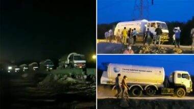 ‘Oxygen Express’ Carrying Cryogenic Tankers With Over 100 Tons of Liquid Medical Oxygen Reaches Visakhapatnam in Andhra Pradesh (Watch Video)