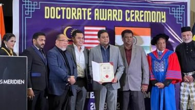 Business News | Dr Sailesh Hiranandani from SRAM & MRAM Honored with the Doctorate by the Prestigious Malaysia South India Chamber of Commerce Held in Malaysia