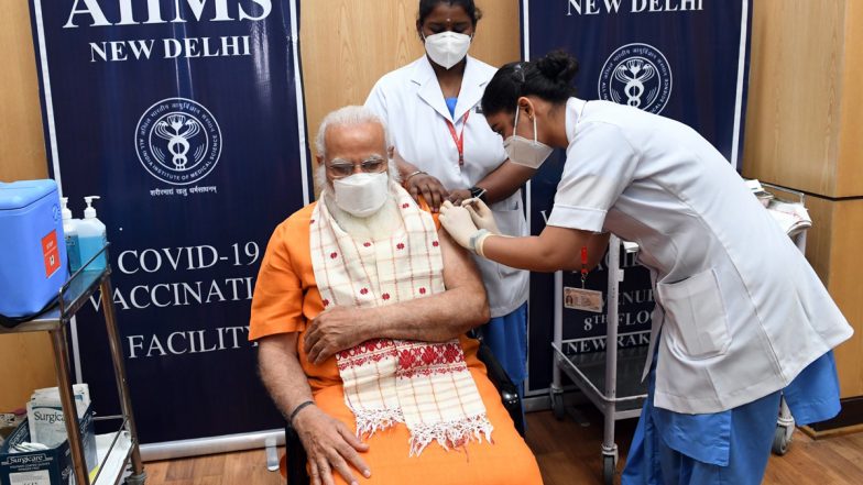 PM Narendra Modi Takes Second Dose of COVID-19 Vaccine at AIIMS in Delhi