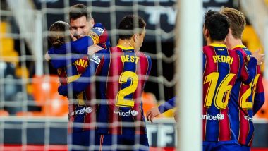 Valencia 2–3 Barcelona, La Liga 2020–21 Match Result: Lionel Messi Double, Antoine Griezmann Lead Barca to Victory