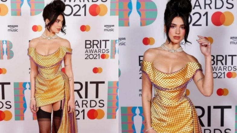 Dua Lipa Looks Ultra Chic in a Golden-Yellow Vivienne Westwood Bardot Mini Dress at BRIT Awards 2021; See PHOTOS