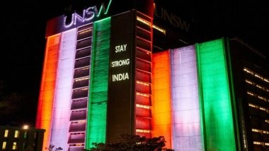 World News | Sydney: University of New South Wales' Library Illuminated with Tricolour to Show Solidarity with India's Fight Against Covid-19