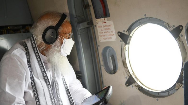 Cyclone Tauktae Aftermath: PM Narendra Modi Conducts Aerial Survey of Affected Areas in Gujarat and Diu, See Pics