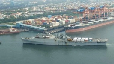 India News | COVID-19: INS Jalashwa Reaches Visakhapatnam with Medical Aid from Brunei, Singapore