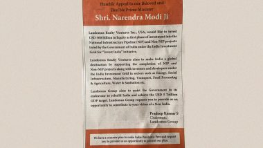US Firm Landomus Realty Offers PM Narendra Modi a $500 Billion Investment To Help Achieve India's $ 5 Trillion GDP Through Newspaper Ad; Confused Netizens Share Funny Tweets