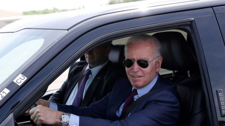 ‘This Sucker’s Quick’: Joe Biden Takes Test Drive of Ford’s Electric F-150 Lightning in Dearborn (Watch Video)