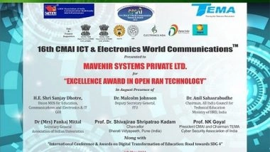 Business News | Mavenir Awarded 'Excellence in Open RAN Technology' at 16th CMAI ICT and Electronics World Communication Summit and Awards 2021