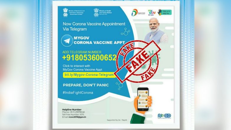 COVID-19 Vaccination Appointment Can Be Booked on Telegram Using 'MyGov Corona Vaccine Appt'? PIB Fact Check Debunks Fake News Going Viral on Social Media
