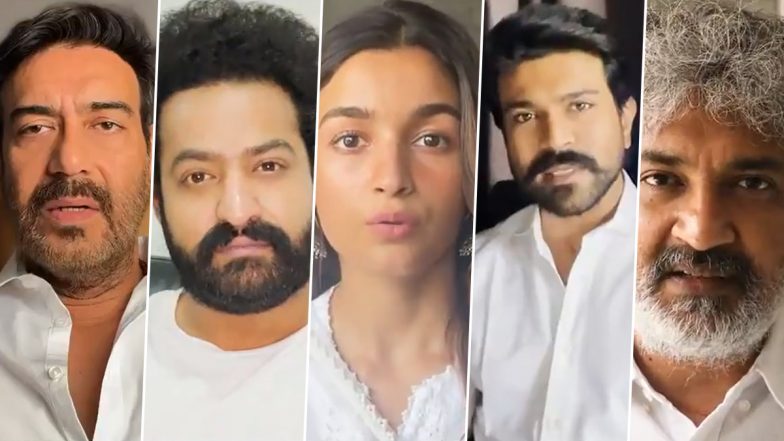 RRR: Ram Charan, Jr NTR, Ajay Devgn, Alia Bhatt and SS Rajamouli Appeal to Citizens of India To Mask Up and Get Vaccinated (Watch Video)