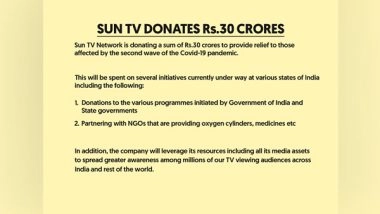 Sports News | Sun TV Donates Rs 30 Crore to India's Fight Against COVID-19