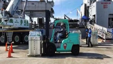 World News | COVID-19: INS Airavat Carrying Oxygen Cylinders, Medical Supplies from Singapore to Arrive in Vishakhapatnam Tomorrow