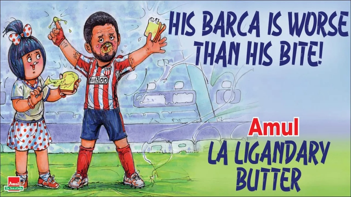 Amul Topical Ad Hilariously Trolls Barcelona As Luis Suarez & Atletico Madrid Win La Liga 2020-21, Says ‘His Barca is Worse Than his Bite’