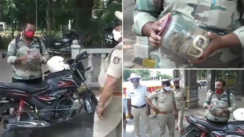 Mysore: Biker Says 'Was Rescuing Snake' When Stopped by Police for Stepping Out Amid Lockdown, Shows Box With Cobra as Proof (Watch Video)