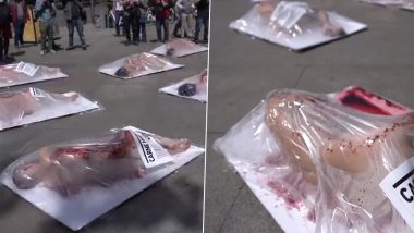 Naked Animal Rights Activists Covered In Fake Blood Protest Against Meat Consumption In Spain's Madrid ( Watch Video)