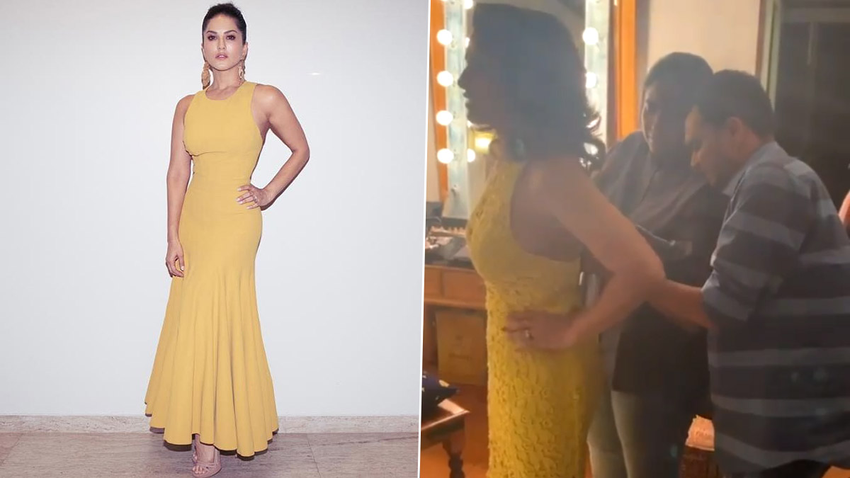 Bollywood News | Sunny Leone Shares a Funny Video Where Her Team Struggles  To Fit Her Into a Beautiful Yellow Gown | 🎥 LatestLY