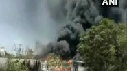 Maharashtra: Massive Fire Breaks Out in Chemical Tanker Kept Outside Sinay Company in Palghar, Thick Smoke Engulfs Area (Watch Video)