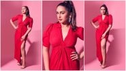 Huma Qureshi Strikes a Pose In Her Red Hot Midi Dress For Maharani Promotions