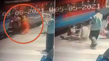 RPF Constable Satish Saves Woman From Slipping Into the Gap Between the Platform and the Train at Tirupati Railway Station, Watch Video