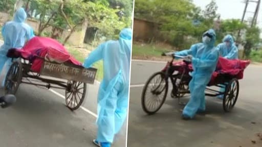 COVID-19 Patient’s Dead Body Carried to Crematorium on Cart of Municipal Corporation in Bihar’s Nalanda (Watch Video)