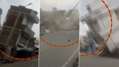 Jehanabad Building Collapse: Two-Storey House Crashes Down on Street in Makhdumpur Market, Truck Driver Escapes Miraculously (Watch Viral Video)