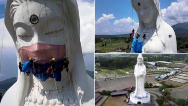 Japan: Giant Statue Of Buddhist Goddess Covered By Mask To Pray For The End Of Global COVID-19 Crisis