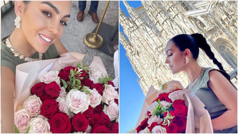 Cristiano Ronaldo’s Gorgeous Girlfriend Georgina Rodriguez Flaunts a Bunch of Red and White Roses, Enjoying a Day Out in Italy (View Pics)