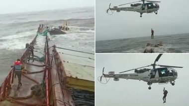 Indian Coast Guard Carries Out Operation to Rescue 16 Crew Members From Barge MV Mangalam Near Maharashtra's Revdanda (Watch Video)