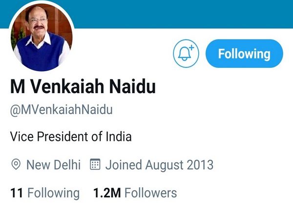 Twitter Removes Blue Badge From Vice President M Venkaiah Naidu’s Personal Verified Account