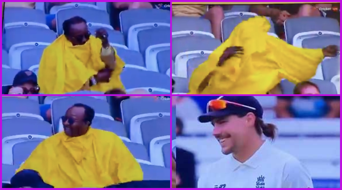 Spectator has a Funny Moment While Trying to Put on Raincoat During Lord’s Test, Players and Crowd Laugh Out Loud! (Watch Viral Video)