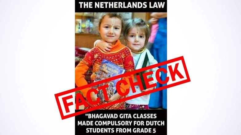 Bhagavad Gita Made Complusory in Schools in Netherlands From Class 5? Old Image of Two Young Girls Holding Hindu Scripture Goes Viral With Fake Claim