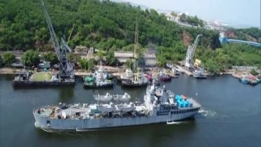 India News | INS Airavat Arrives at Visakhapatnam with 158 MT of Oxygen, Other COVID Relief Material